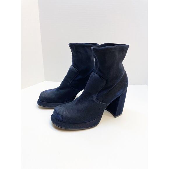 9&co Platform Sock Boots Blue Black Metallic 90s Y2K Vintage Size 9.5 - Picture 1 of 13